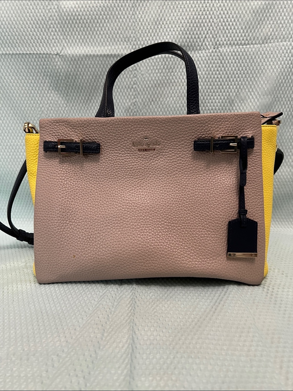 kate spade Blush, Yellow & Black Pebbled Leather Colorblock Satchel